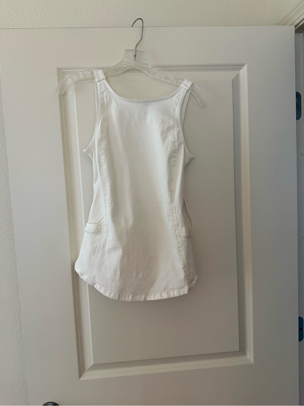 Women’s White Open Back Sleeveless Tank Top (Stretchy Denim)